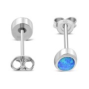 Synthetic Opal Oval Silver Stud Earrings, e345